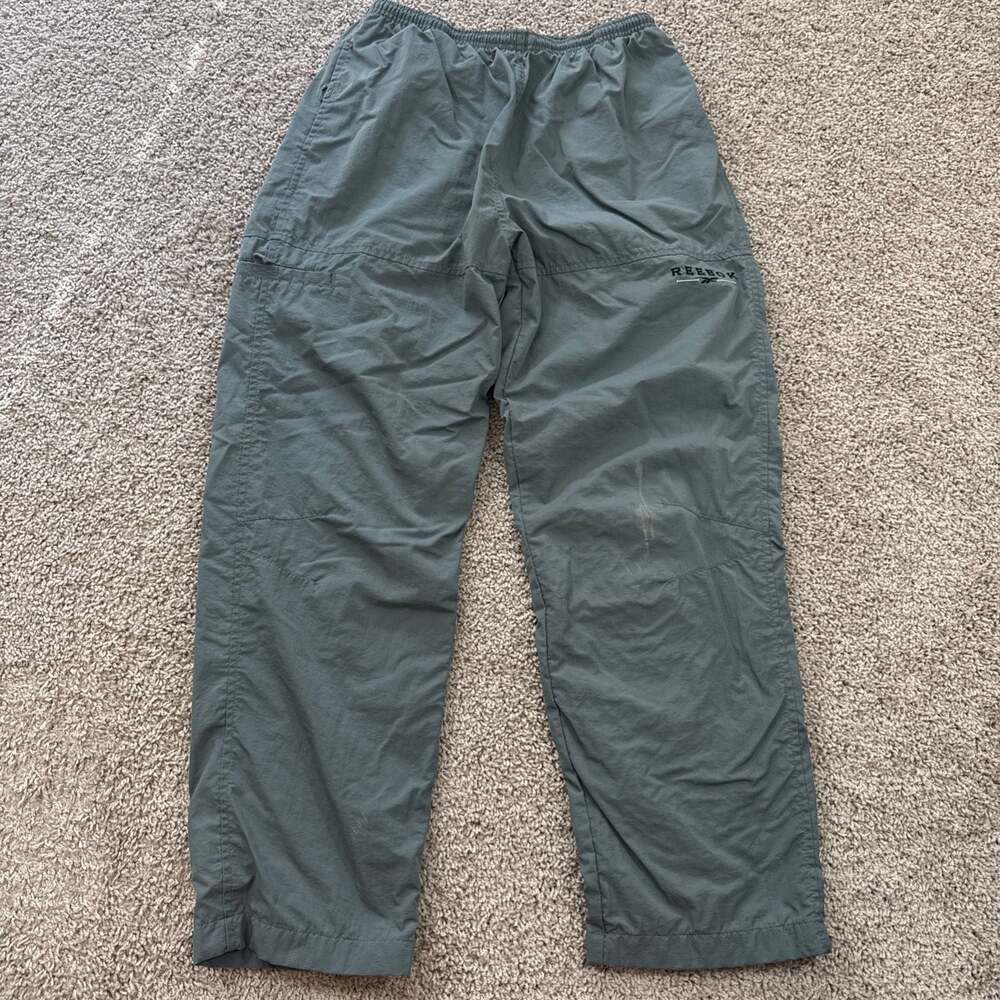 Vintage Reebok Vector Track Pants Mens Small Gray Nylon Mesh Lined‎ Y2K EUC